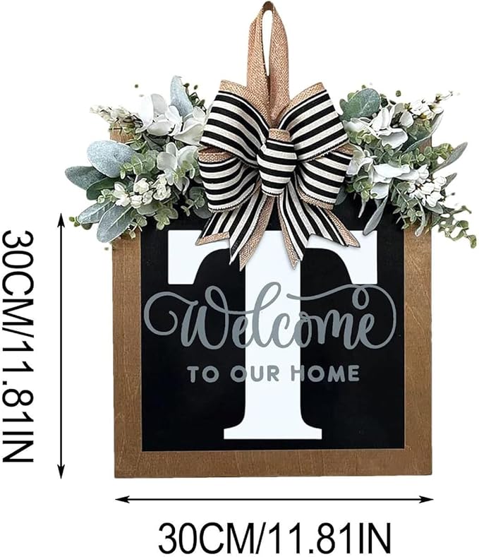 Last Name All Year Wreath, for Front Doors, Spring, Fall, 26 Last Name Letters All Year Round Wreaths, Suitable for Wedding Decorations, Home Porches, Farmhouses, Yards, Garden Decorations, Gifts (T)
