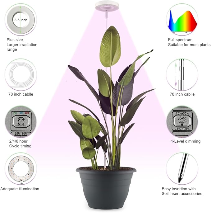 RooTrimmer 2 Pack 11 Inch Plant Pots with LED Grow Lights,Grey Indoor Flower Pots with Full Spectrum Dimmable Grow Lights,Drainage Holes & Plug,Soil Moisture Meter Included