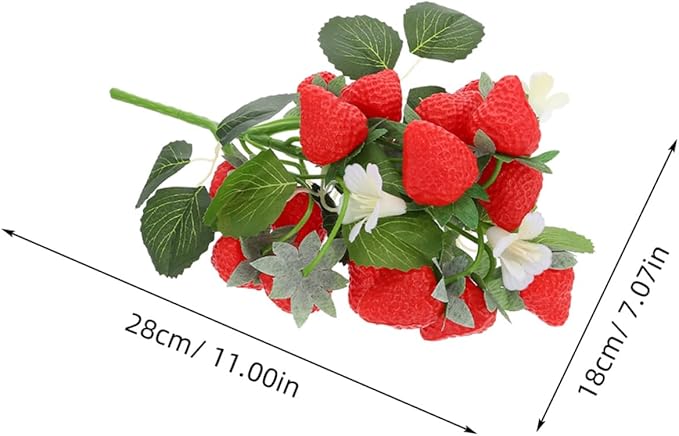DECHOUS 2Pcs Fake Strawberry Flower Bouquet - Artificial Strawberry Branches Simulated Fruits Flower Arrangement for Home Restaurant Table Wedding Decor