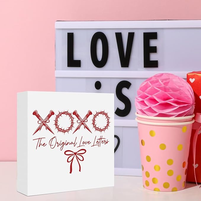 Valentines Day Decorations, Valentines Day Gifts for Her Him, Gift for Boyfriend Girlfriend, Xoxo Anniversary Christian Wooden Box Sign Husband Wife Home Office Bedroom Desk Shelf Decor