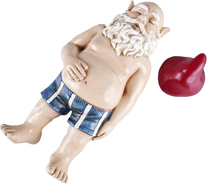 Sleeping Garden Gnome Statue, Funny naping gnome, Sunbathing gnome, Fun Gift, Decoration for Outdoors - 10 inches