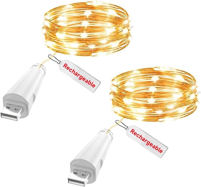 Rechargeable Fairy Lights - 7ft 20 LED String Lights, USB Rechargeable Battery Operated Twinkle Light for Mason Jars Wedding Decor Centerpiece Table Decorations Christmas