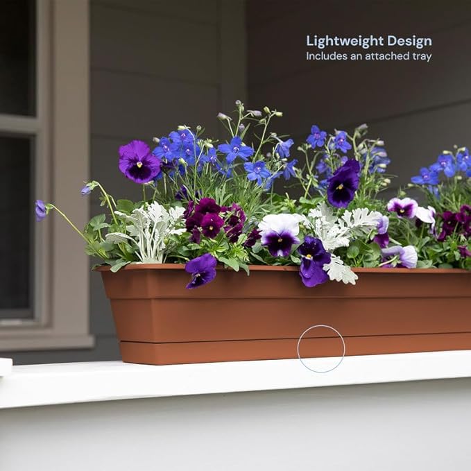 Bloem Dura Cotta Window Box Planter: 24" - Terra Cotta - with Tray, Weatherproof Resin Box, Removable Tray for Indoor & Outdoor Use, Gardening, 3 Gallon Capacity
