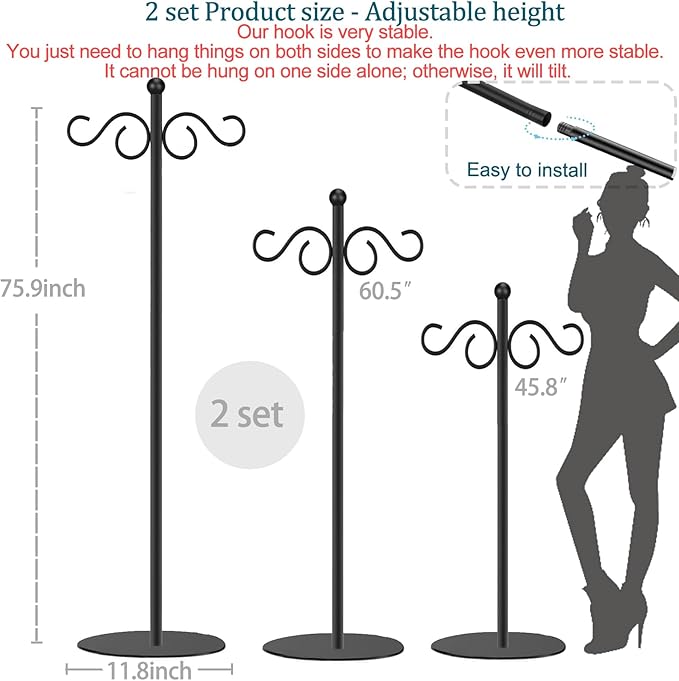 Vorriop 2 Set Shepherd's Hook Stand Plant，Bird Feeder，Wind Chime Hanger Stand, Waterproof Metal & Adjustable-Height Standing Pole Holder for Lantern and Wreath, Indoor & Outdoor