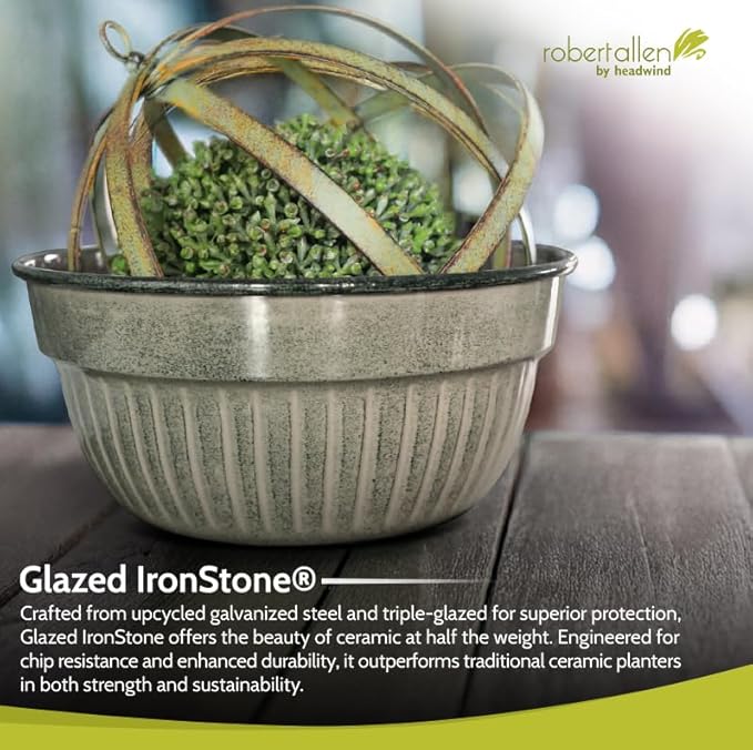 Headwind Glazed Ironstone Boutique Collection Cascade Bowl Plant Pot – Greige Color 8 Inch Pot for Indoor Plants - Planters for Indoor Plants - Ideal Succulent Planters by Robert Allen