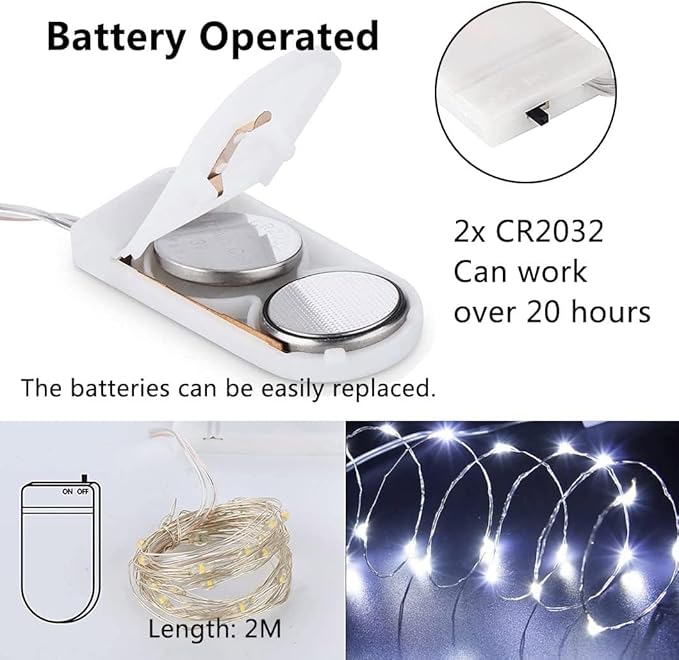 24 Pack Fairy Lights Battery Operated String Lights，7FT 20 Mini LEDs for Bedroom Party Birthday Wedding Indoor Decorations, Cool White