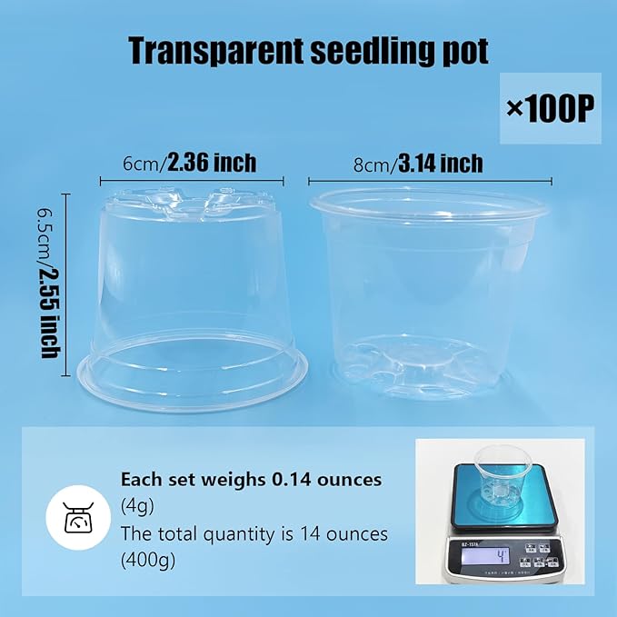 RooTrimmer Clear Seedling pots 100-Pack 3.2 Inches Round for Seeds Starter Pots, Seeds Germination Transparent Clean Pots with Drainage Holes(100 Pcs, 3.14Inch)