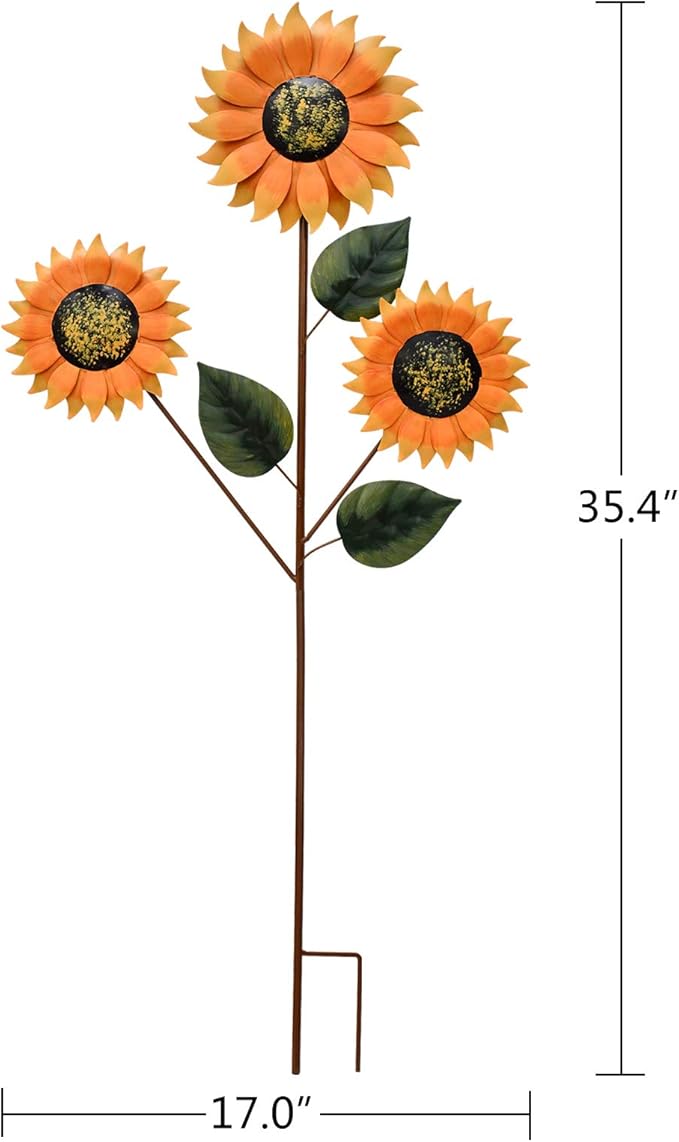 Sunflower Garden Stake Metal Flower Yard Decor Outdoor Decoration Decorative Plant Stakes Ornaments for Lawn Pathway Patio 35.4"