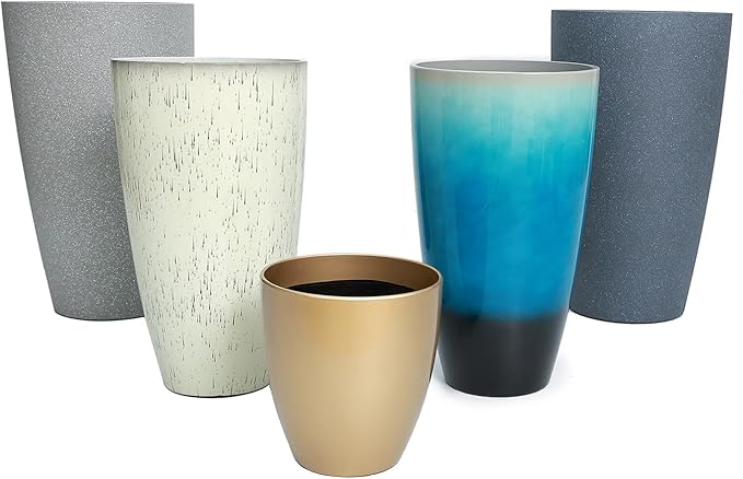 MinCHI257 24/21/11 Inch Tall Planter Pots Garden Plastic Planters - Set of 3 for Indoor & Outdoor Use - Decorative Lightweight Flower Pots (Dark Grey)