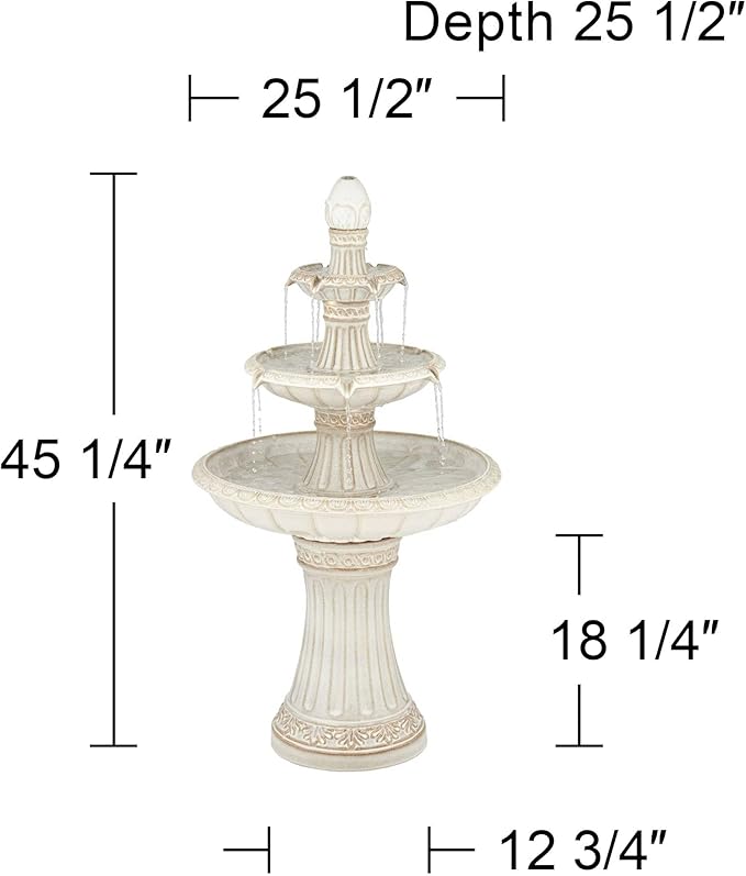 Formentera 45 1/4" High Large Italian Outdoor Decor Off-White Ceramic Floor Fountain with Light LED Waterfall 3-Tier Standing Water Feature for Outside Garden Patio Yard Backyard - John Timberland