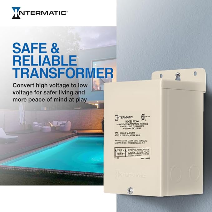 Intermatic | PX300 300W Pool Light Transformer 12V, 13V, 14V - Supply for Pool/Spa Lights, Submersible Fixtures, Landscape Lights - Enhanced Safety, Circuit Protection, Beige - Stainless Steel