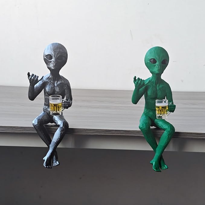 Alien Statue - Extraterrestrial Figure Flipping The Bird, Unique Alien Decor for Home & Garden, Distinctive Alien Figurine, Perfect Yard Decorations or Gift