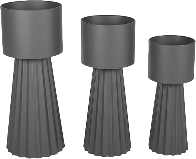 Wennzy Tall Round Flower Pots, Set of 3 Metal Planters for Indoor Outdoor Plants, Large Planter Pot, Planters for Garden Front Porch Patio, 22.83", 26.77", 29.72" H, Dark Gray