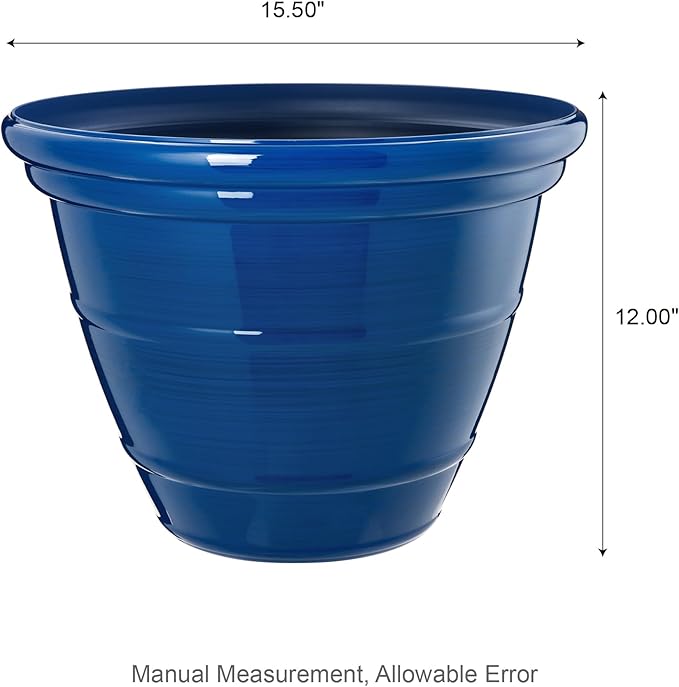 Glitzhome 15.5" D Large Flower Pots, Set of 2 Large Planters for Outdoor Plants with Drainage Holes, Cobalt Blue Faux Ceramic Finish, Plastic Tall Flower Pots for Garden, Patio, Porch or Indoor Use