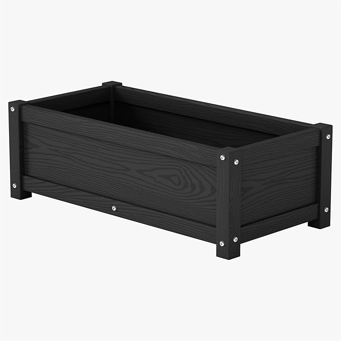 HDPE Planter Box, All-Weather Outdoor Garden Bed Easy to Assemble, Drainage System, Low Maintenance, Non-Fading, for Flower/Herb/Seed (Black)