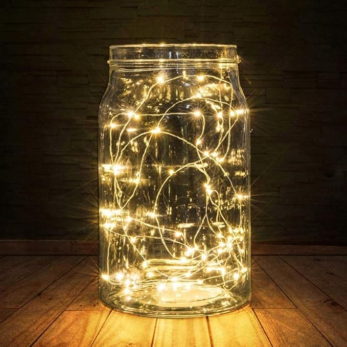2 x 50LEDs Fairy Lights Battery Operated, Silver Wire 2 Mode Chains String Lights for Bedroom Christmas Party Decoration (Warm White, 16.4)