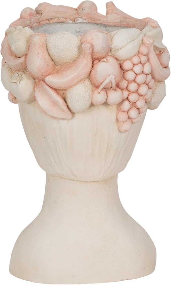 Resin Planter Pots – Decorative Planters for Plants, Indoor Living Room or Covered Patio Placement, Art Face Design Flower Pots for Sculptural Floral Home Decor – 18", White/Pink