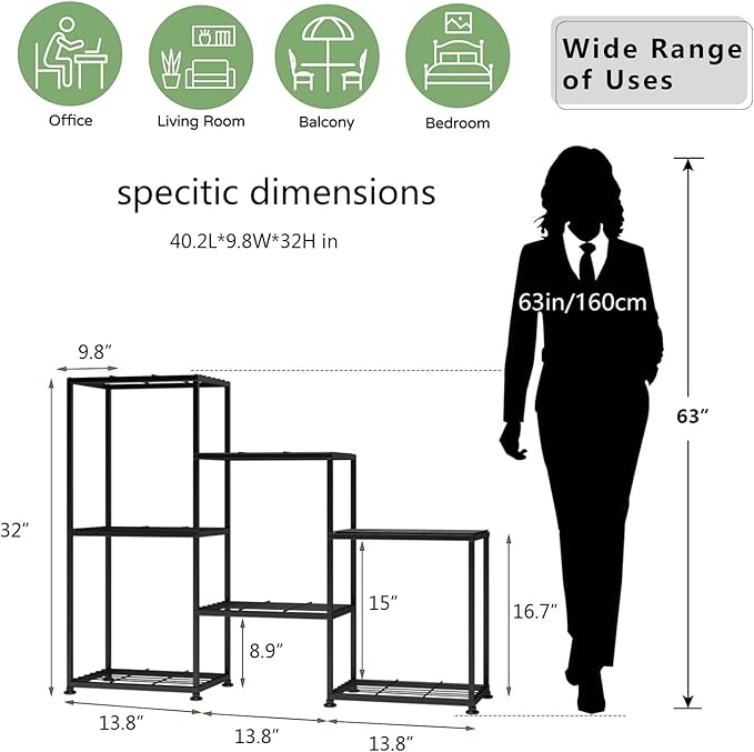 YUJCHMTZN Metal Plant Stand Indoor Metal Plant Stands Outdoor Tiered Plant Shelf for Multiple Plants, 3 Tiers 7 Potted Ladder Plant Holder Table Plant Pot Stand for Window Garden Balcony Living Room