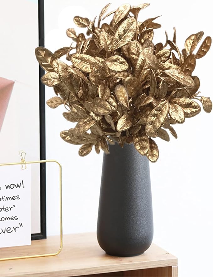 CATTREE Artificial Plants for Christmas Decor, Golden Plastic Grass Fake Leaves Shrubs Simulation for Indoor Outdoor Home Garden Party Hall Office Table Décor Planter Filler Gold Plant 3 Pack