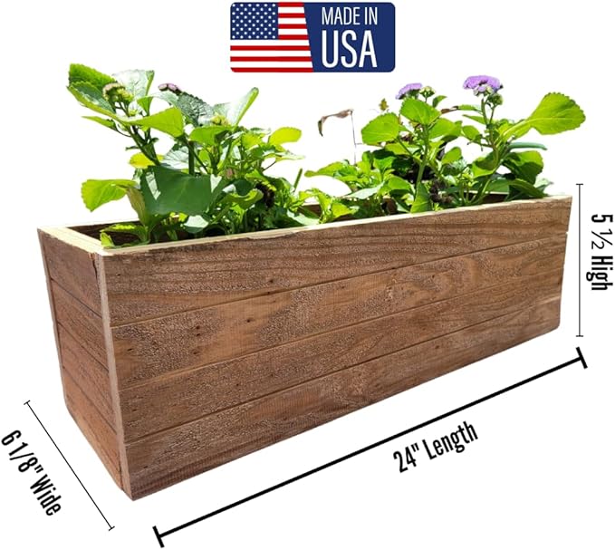 Handmade Rustic Cedar Herb Window Planter Box – Wooden Window & Railing Planter for Indoor or Outdoor Use, Made in USA (24")