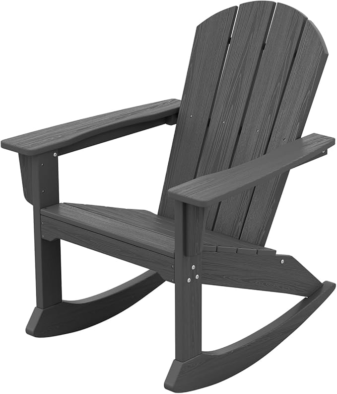 SERWALL Outdoor Adirondack Rocking Chair, All-Weather HDPE Porch Rocker Chair, Patio Adirondack Rocker Chair for Lawn Porch Deck, Grey