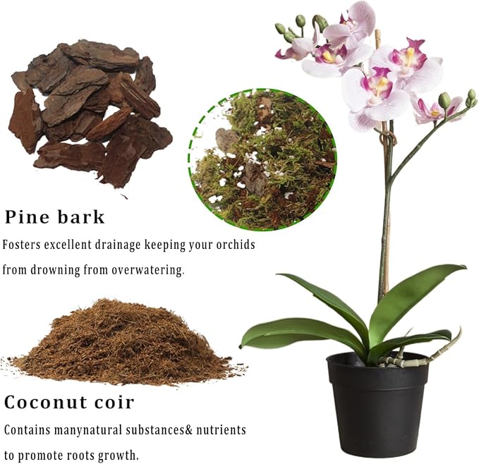JFWOD 6QT Orchid Potting Mix with Moss Pine Bark Mulch Perlite & Coco Peat Natural Ingredients, Orchid Repotting Soil Medium Great for Indoor Plant Root Climbing & Expanding