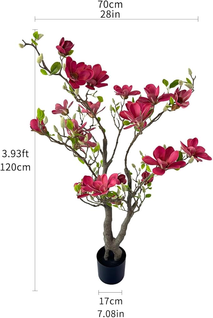 Alonfale 4ft Red Artificial Magnolia Tree - Lifelike Faux Tree for Indoor/Outdoor Decor - Perfect for Home, Porch, or Office (2, Red, 4ft)