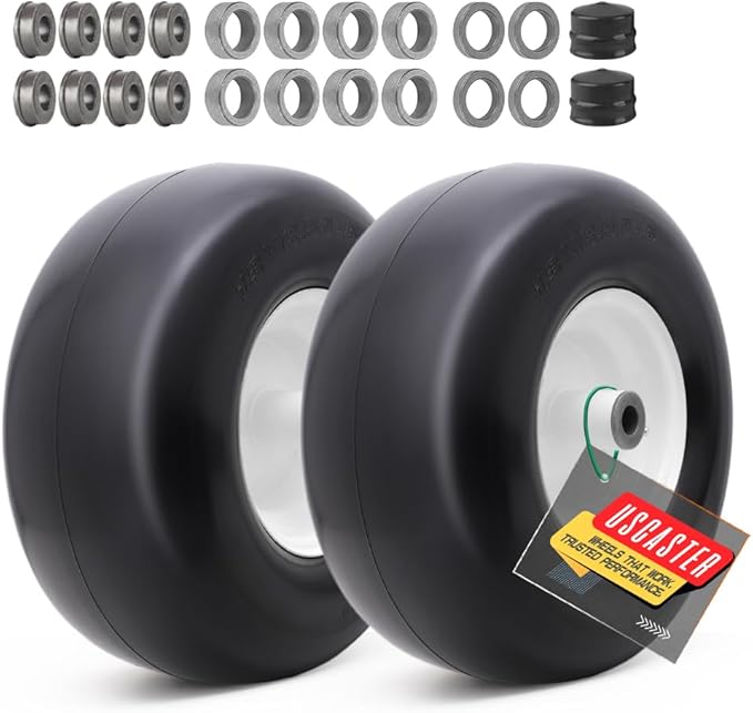 13x6.50-6 Lawn Mower Tires Flat Free with Rim Assemblies (2 Pack),Universal 13x6.5-6 Solid Smooth Rubber Zero-Turn Lawn mowers Tire,5.5"-7.72”Centered Hub and 3/4" extra 5/8" 1/2” Bushings