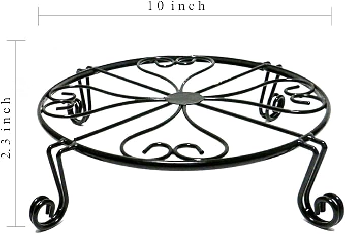 NSYOOMH 2 pack 10" 12" Rustproof Black Metal Plant Stands Heavy Duty Plants Holder Outdoor Indoor, Round Wrought Iron Sturdy Flower Planter Pot Stand, Corner Gardening Inside Potted Plant Risers - 10Inches