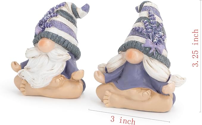 Hodao 2PCS Zen Lavender Meditation Gnomes Figurines Set- Yoga Themed Inspired Home Table & Shelf Decor for Relaxation & Serene Living Spaces Yoga Lavender Decor Retirement Gifts for Women (Grey)