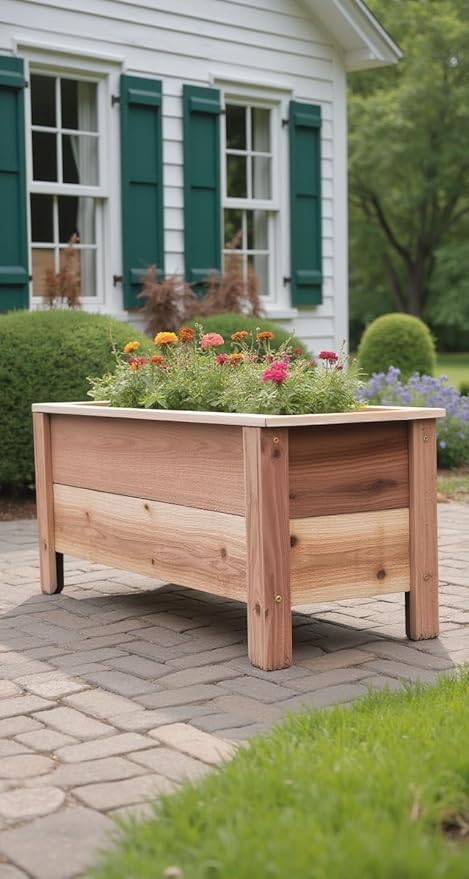 Cedar Raised Garden Bed Planter Box with Legs – Heavy Duty Outdoor Wooden Planter for Vegetables & Flowers, No Bending Elevated Design, Custom Size, Handmade in USA (46in x 15.5in x 16in)