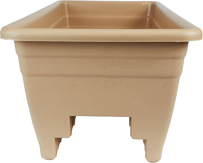 The HC Companies 24 Inch Deck Rail Planter Box with Drainage Plug, Lightweight UV-Resistant Plastic Outdoor Planters for Wood Deck Rail, Flower Box for Garden, Patio, Balcony, and Fence, Sandstone