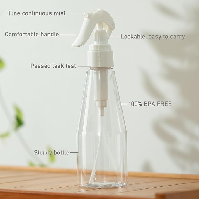 10 oz Continuous Spray Bottle for Hair, Ultra-Fine Water Spray Bottle for Cleaning, Plants, Pets (Plastic, White, 300ml)
