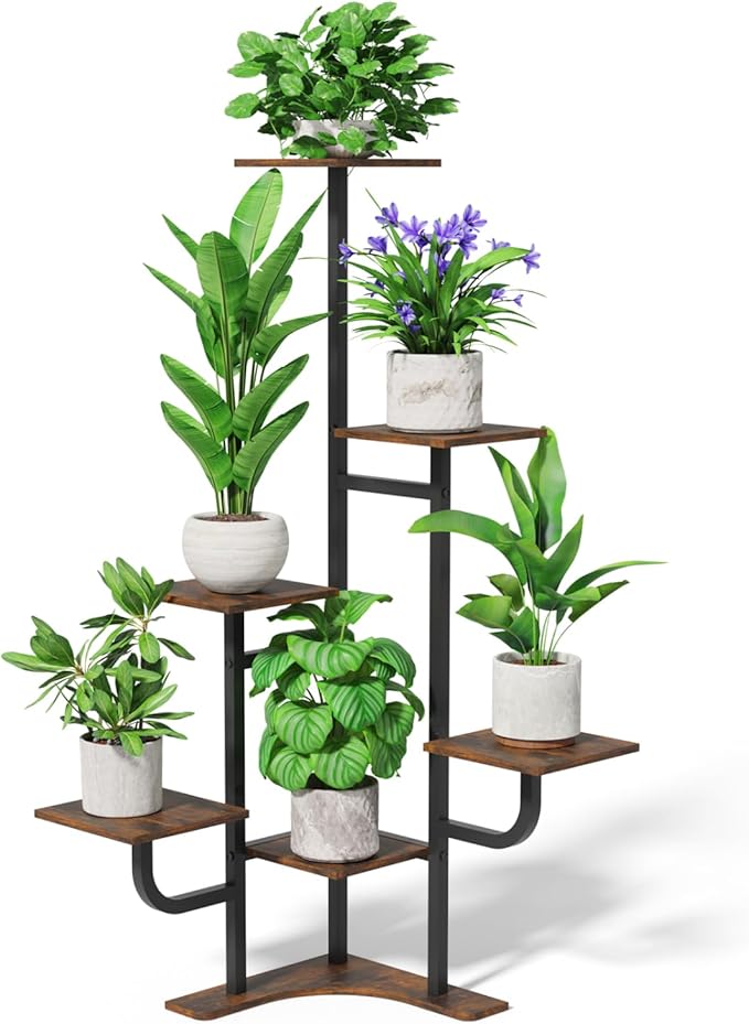 Homsorout Corner Plant Stand Indoor - 6 Tiered Indoor Plant Stand Square Metal Plant Shelf, Plant Organizer for Living Room, Graden, Balcony, Home Decor (Brown)