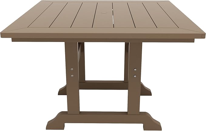 WestinTrends Malibu 5 Piece Adirondack Outdoor Dining Set, All Weather Poly Lumber Patio Table and Chairs Furniture Set, 43" Trestle Square Dining Table and 4 Adirondack Dining Chair, Weathered Wood