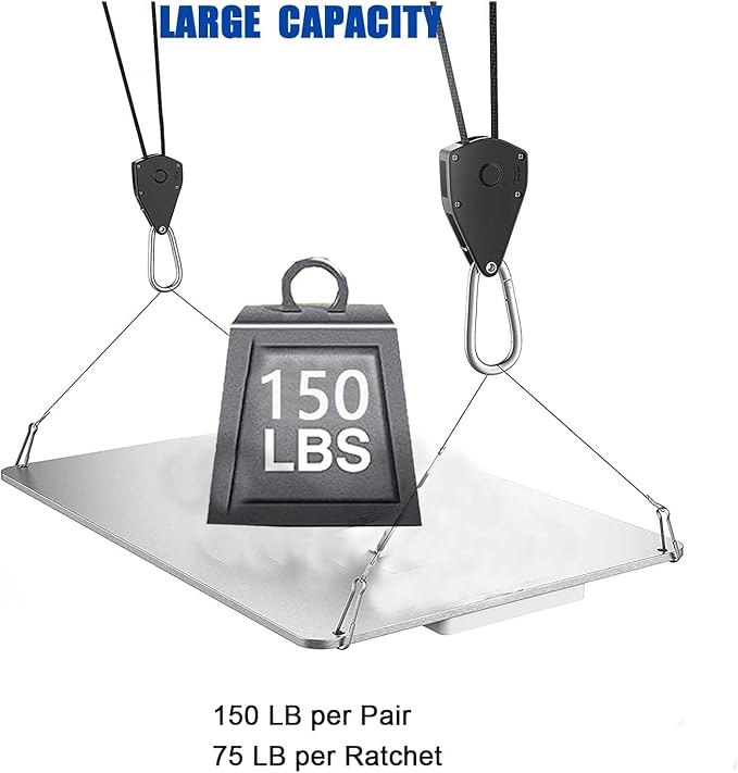 OneChoi Grow Light Rope Hanger 50Pairs，1/8" 8-Feet Long Heavy Duty Adjustable Rope Clip Hanger, Adjustable Rope Ratchet Hangers 150 Lbs per Pair Used with Grow Light, Grow Bags