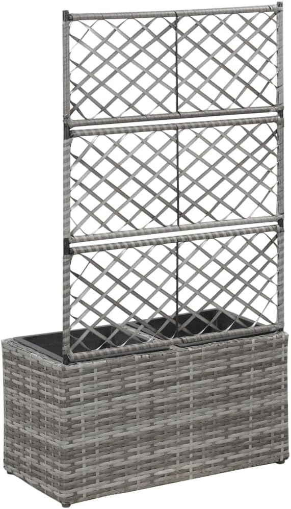 vidaXL - Outdoor Poly Rattan Trellis Raised Bed in Gray with 2 Removable Pots - Stylish and Durable for Supporting Climbing Plants