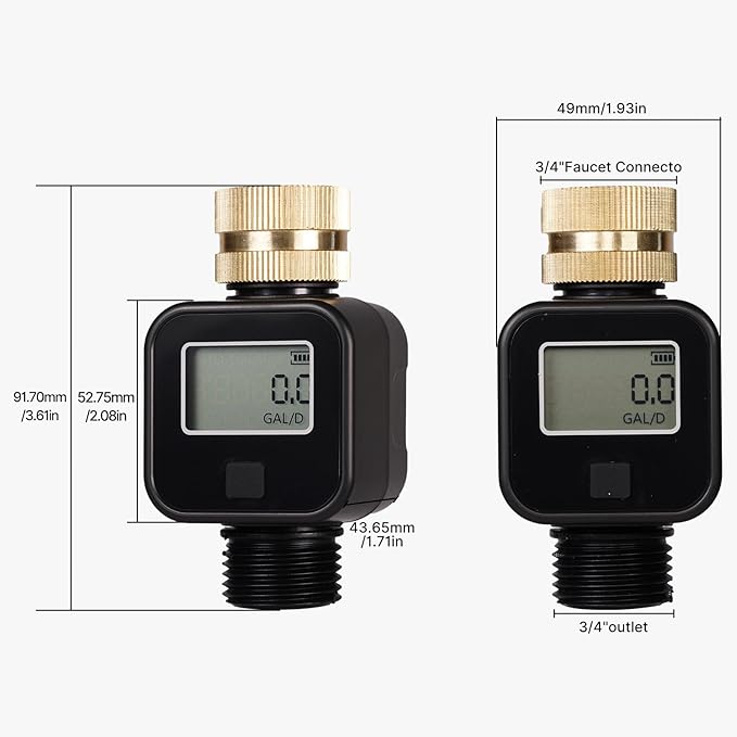 RISOON Brass Water Flow Meter with LCD - Accurate Gallon/Liter Measurement for Pool Filling, RV Tank, Garden Hose & Lawn Sprinkler