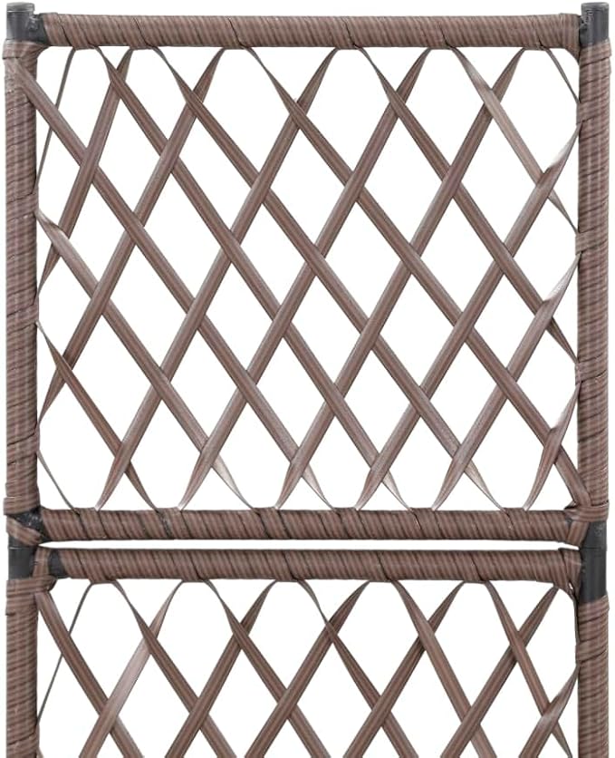vidaXL Poly Rattan Planter with Removable Pot and Built-in Trellis, Brown, Square-Shaped, Outdoor Planter for Climbing Plants