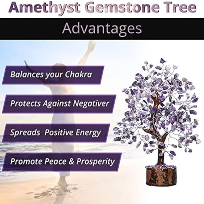 ANAYA AGATE Amethyst Crystal Tree of Life - Handmade Healing Bonsai Purple Tree for Home and Office Decor, Positive Energy and Good Luck, Ideal for Christmas Decor and Birthday Gifts for Women, Men