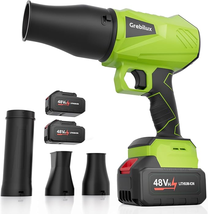 Leaf Blower Cordless, 48V Dual Batteries, 30000 RPM Turbo Jet Blower with Extended Nozzles, Digital Camera – 4K 64MP, 18X Zoom, Leaf/Car/Snow/Dust Cleaning in Patio & Yard, Green