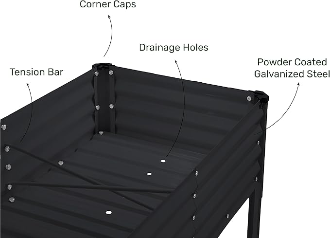 Galvanized Raised Garden Beds Outdoor with Legs // 48×24×31in Elevated Planter Box for Vegetables, Flowers (Black) // Large Metal Garden Bed for Backyard Patio Gardening