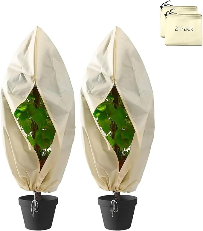 BATULU Plant Covers Freeze Protection,Winter Tree and Shrub Frost Protection Blanket, 2-Piece Reusable Garden Plant Cover, 31.4 x 39.3 Inches.