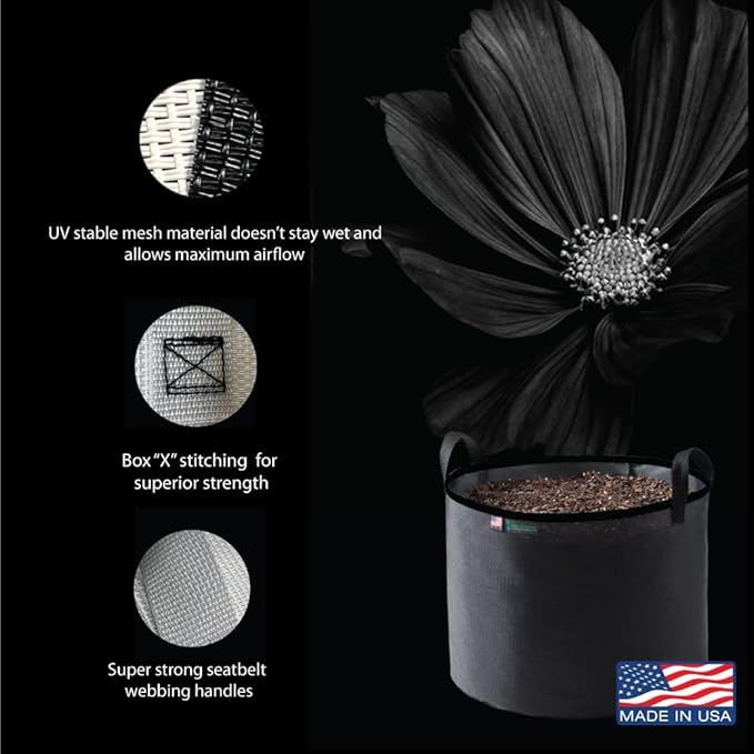 Grow Bag 20 Gallon, Planting Pots - Colorful Plant Grow Bags Pots Gardening Vegetable - Air Pruning Mesh Fabric Plant Container - (Black/Black)