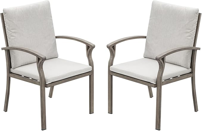 Outdoor Dining Chairs Set of 2, High Backrest Patio Chairs Set with Thick Cushion, All Weather Aluminum Patio Dining Chairs, Patio Furniture Set for Garden, Backyard, Deck, Pool, Limed Oak