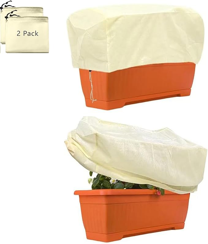 BATULU Plant Cover Freeze Protection,Rectangular Plant Protection Cover, Planter Plant Winter Frost Blanket with Zip Drawstring,2 Pack (39.3x17.7x15.7INCH)