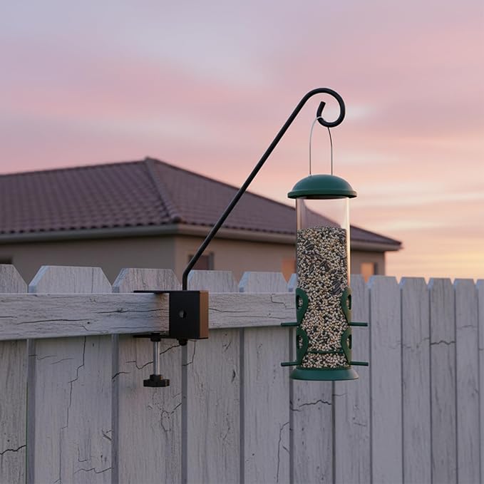 SSNEWOG 4 Pack Heavy Duty Deck Hook, 17 Inch Railing Hook, 360 Degree Swivel Plant Hanger, Solid Metal Deck Hangers for Hanging Bird Feeders, Wind Chimes, Lanterns and Flower Pots, Black