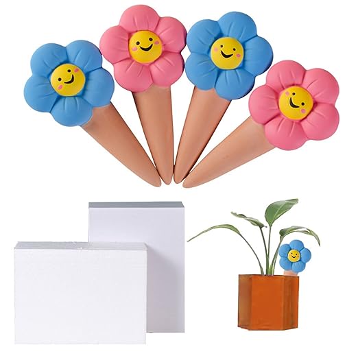 Terracotta Watering Plant Spikes Set -Self Watering Planter Mini Terracotta Spikes Insert with 4 Pcs Automatic Plant Watering System for Indoor Potted Plants, Outdoor Garden