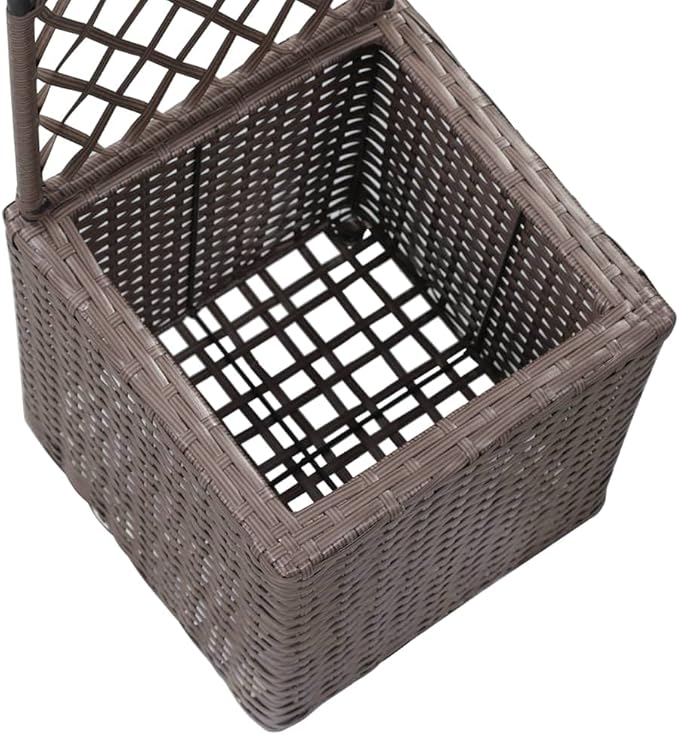 vidaXL Poly Rattan Planter with Removable Pot and Built-in Trellis, Brown, Square-Shaped, Outdoor Planter for Climbing Plants