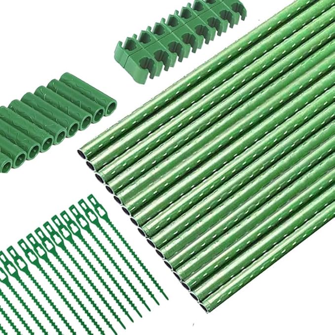 Garden Stakes Kit:14 Inch 48 Pack, Plant Sticks Supports & Accessories for DIY 4ft, 5ft, 6ft, 7ft Stakes for Tomato, Vegetables, Indoor & Outdoor Gardening Supplies (48, Green)